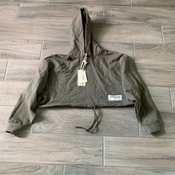 the giving movement Tops - The giving movement dark khaki hoodie organic crop drawstring hoodie limited ed